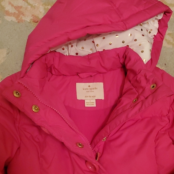 Kate Spade Fuchsia Puffer Coat with Polka Dot Lining - Picture 3 of 5